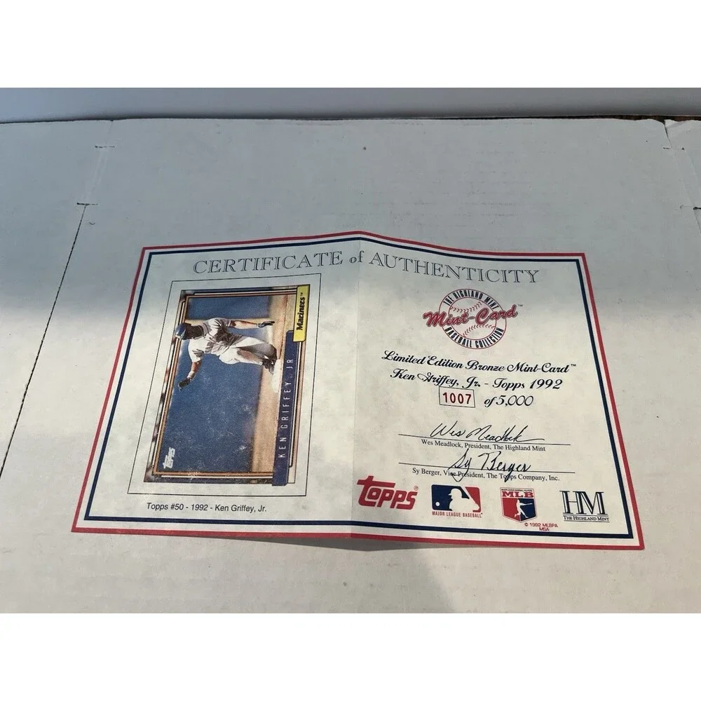 1992 Topps Ken Griffey Jr Highland Mint Solid Bronze Card #1007/5000 COA Case